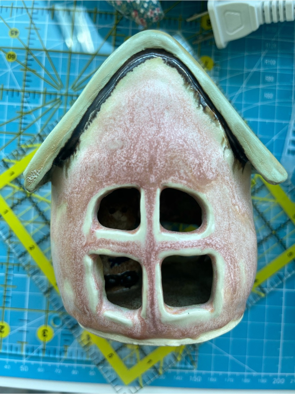 Handcrafted Pink Ceramic House Sculpture - Decorative Home Art